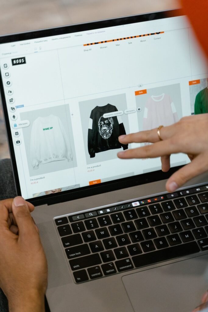 Online store displayed on a laptop with an e-commerce product page