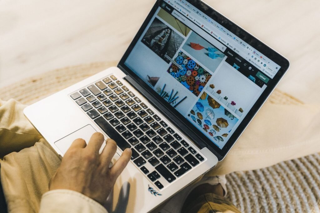 Online store displayed on a laptop while browsing products