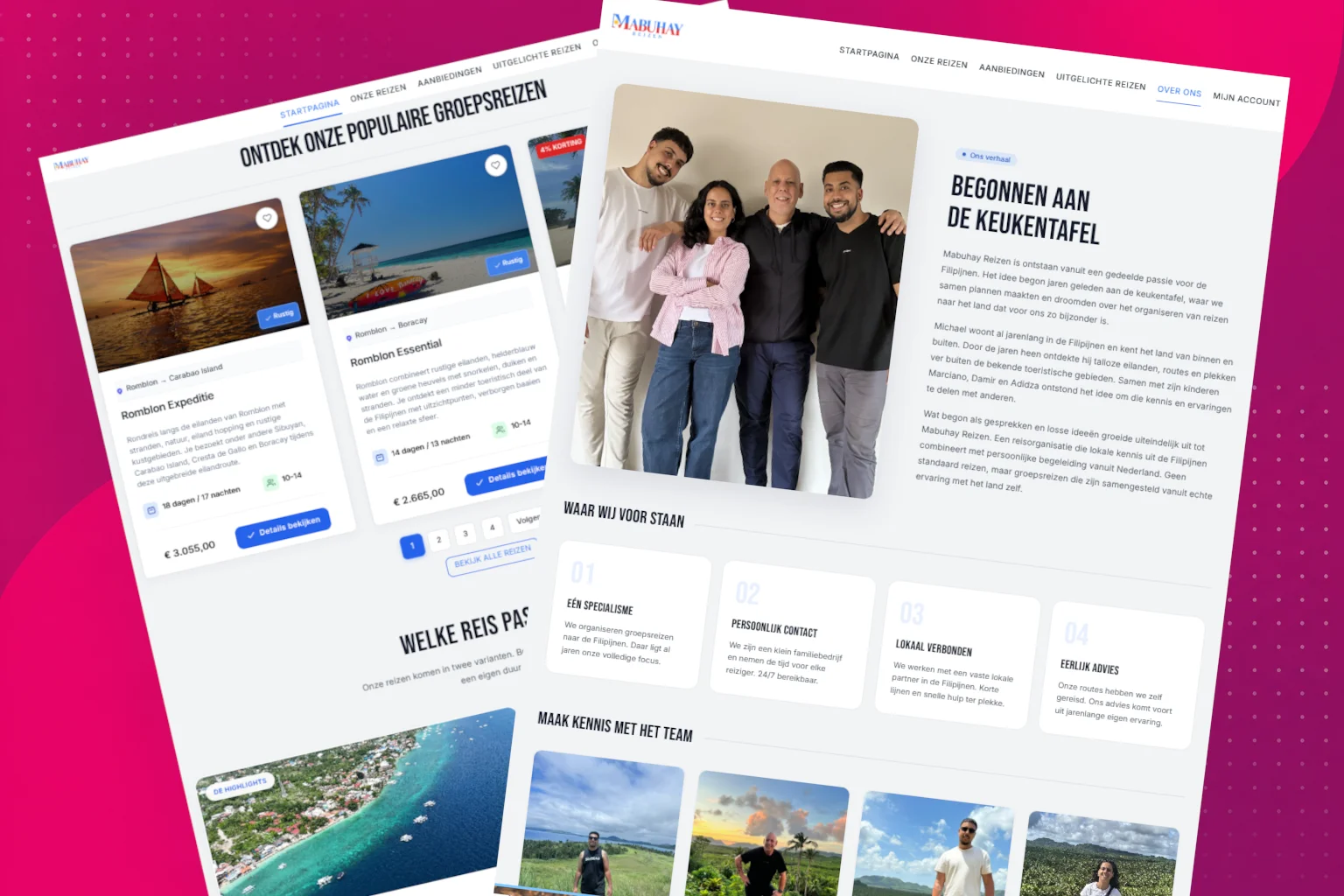 Mabuhay Reizen website showcasing group trips to the Philippines