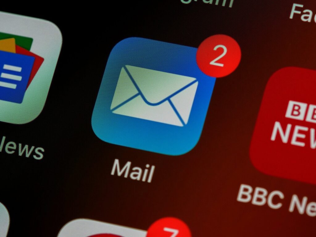 Email notification displayed on a mobile phone