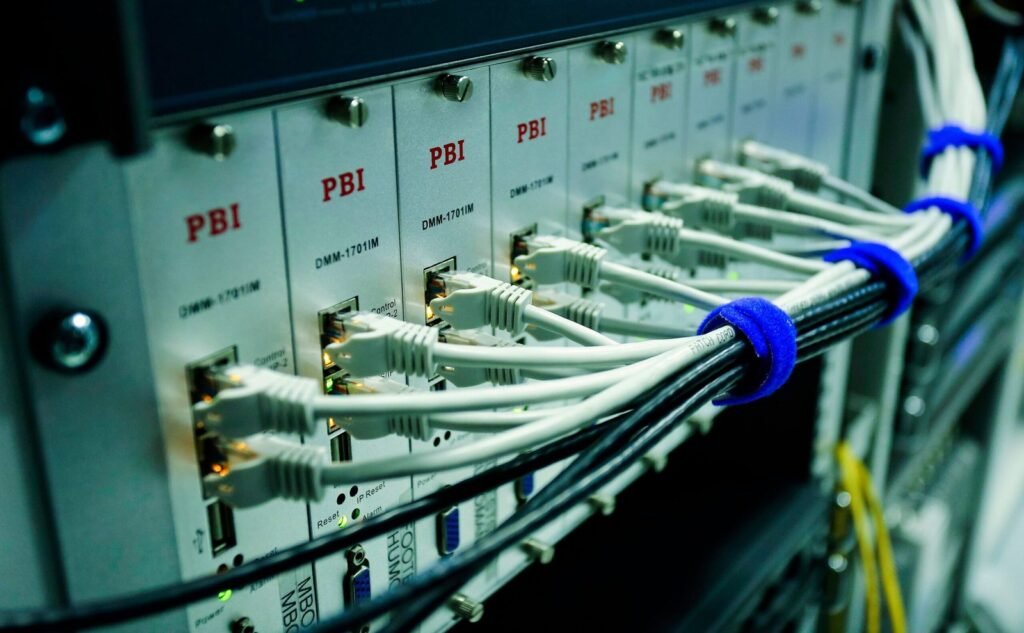 Network cables connected to server infrastructure