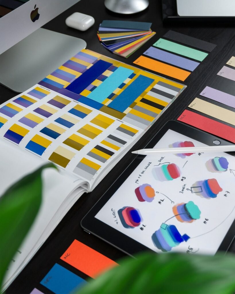 Web design color palette and interface design materials