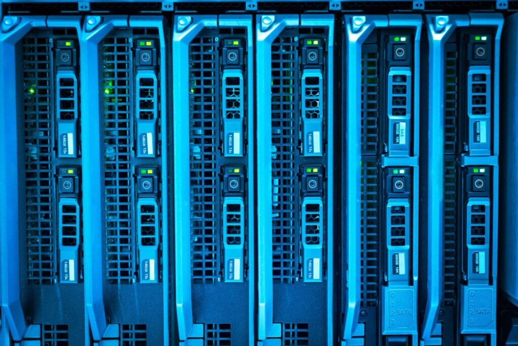 Web hosting servers in a server rack